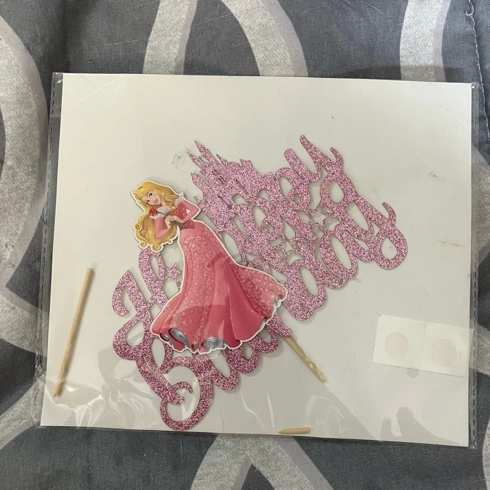 Pink Glitter Happy Birthday Cake Topper Broken